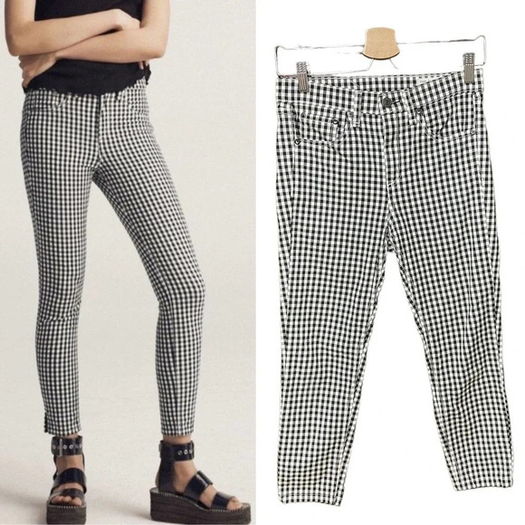 Rag and Bone 10 Inch Capri Gingham Jeans‎ Black White Size 26 - Picture 1 of 11